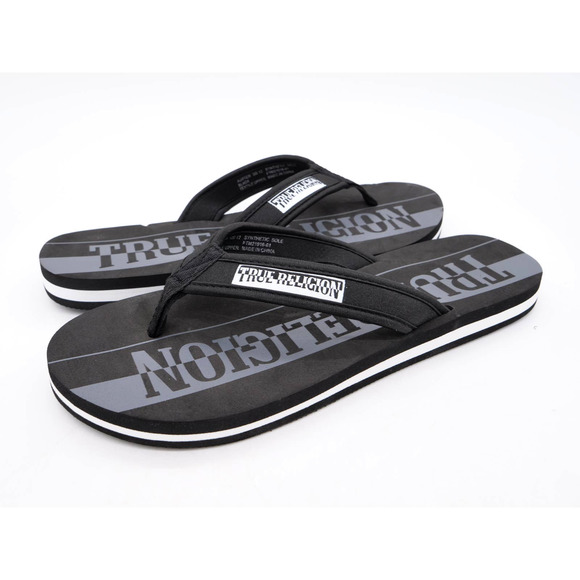 True Religion Sandals Mens 12 Austeen Black & White Thongs Flip Flops Slip On - Picture 1 of 9